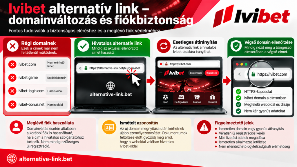 Ivibet alternatív link Magyarországon – domainváltozások, régi és hivatalos címek, biztonságos átirányítás, végső domain ellenőrzése, meglévő fiók védelme és személyazonosítás