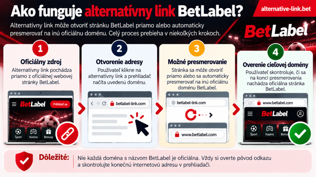 Ako funguje alternatívny link BetLabel? Štyri kroky od oficiálneho zdroja cez otvorenie adresy a možné automatické presmerovanie až po overenie cieľovej domény a bezpečnosti prístupu.